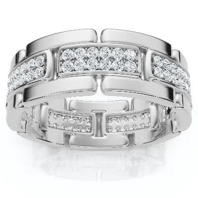 Pompeii3 .85ct Tw Round Diamond Mens Link 8mm Wedding Band Gold Polished Ring Lab Grown
