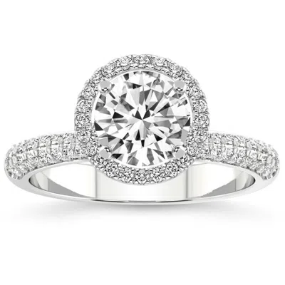 Pompeii3 .86ct Pave Diamond Halo Engagement Ring Lab Grown White, Yellow, Or Rose Gold In Silver