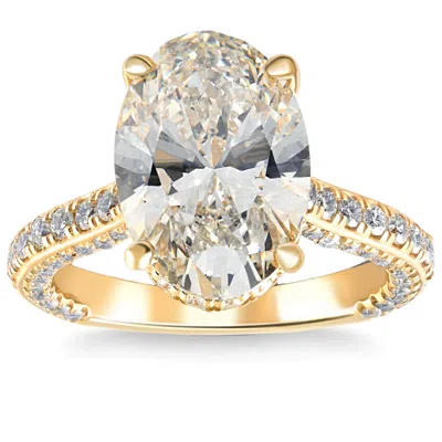 Pompeii3 8.90ct Tw Oval Moissanite Lab Grown Heirloom Engagement Ring 14k Yellow Gold In Silver