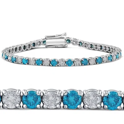 Pompeii3 8ct Blue & White Diamond Tennis Bracelet 14k White Gold 7"