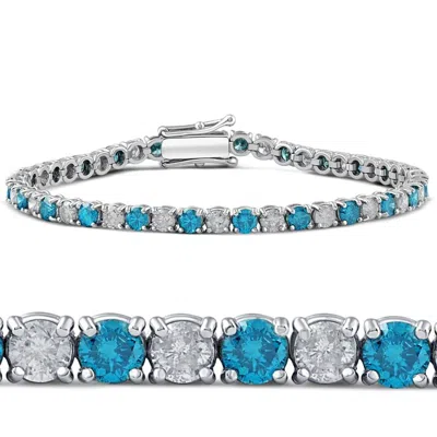 Pompeii3 8ct Blue & White Diamond Tennis Bracelet 14k White Gold 7" In Multi