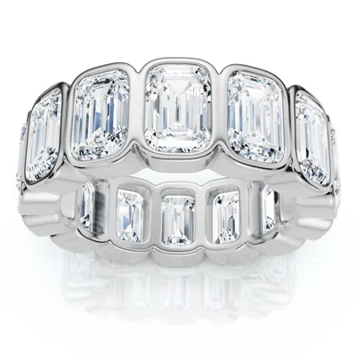Pompeii3 8ct Emerald Cut Bezel Diamond Eternity Band 14k Gold/pt Wedding Ring Lab Grown In Silver