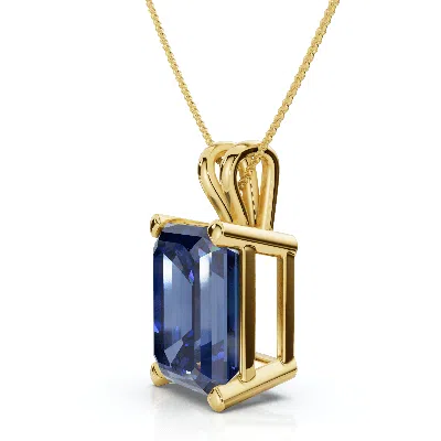 Pompeii3 8ct Emerald Cut Blue Sapphire Pendant 14k Gold 18" Necklace 1/2" Tall Lab Grown