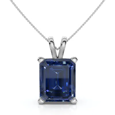 Pompeii3 8ct Emerald Cut Blue Sapphire Pendant 14k Gold 18" Necklace 1/2" Tall Lab Grown