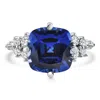 Pompeii3 8ct Tw Cushion Blue Sapphire & Diamond Muse Ring 14k White Gold Lab Grown In White