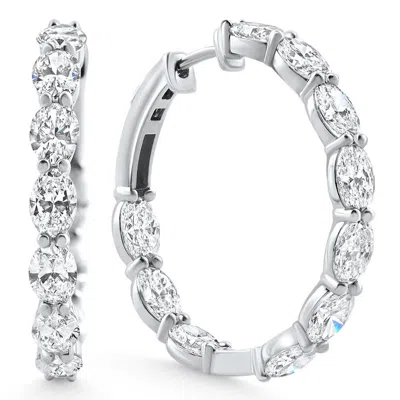 Pompeii3 8ct Tw Oval Diamond Inside Outside Hoops Vault Lock 14k White Gold Lab Grown Size: 1.25" Tall In Transparent