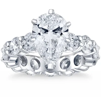 Pompeii3 Certified 7.56ct Pear Shape Diamond Eternity Engagement Ring 14k Gold Lab Grown In Silver