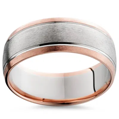 Pompeii3 8mm 14k Rose & White Gold Two Tone Mens Wedding Band In Multi