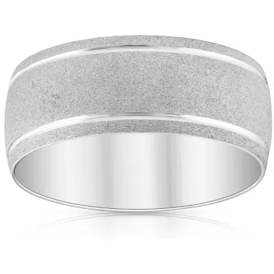 Pompeii3 8mm 14k White Gold Brushed Two Line Ring Mens Wedding Band In Multi