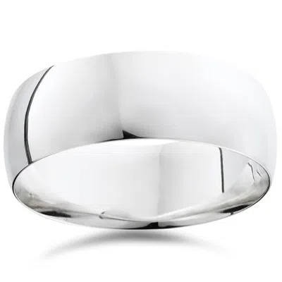 Pompeii3 8mm Dome High Polished Wedding Plain Band 14k White Gold Comfort Fit Ring Size Selectable In Metallic