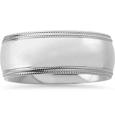 Pompeii3 8mm Double Milgrain Wedding Band 14k White Gold Size Selectable In Multi
