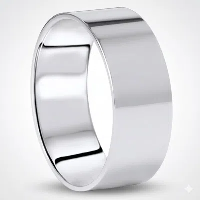 Pompeii3 8mm Flat High Polished Comfort Fit Plain Wedding Band 14k White Gold Ring Size Selectable In Metallic