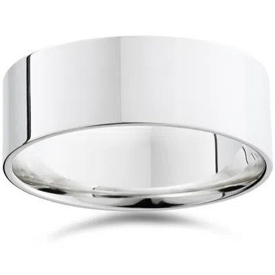 Pompeii3 8mm Flat High Polished Wedding Band 10k White Gold Size Selectable In Silver
