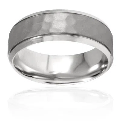 Pompeii3 8mm Hammered Beveled Wedding Band 14k White Gold In Multi