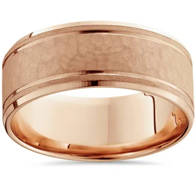 Pompeii3 8mm Hammered Center Mens Wedding Band 14k Rose Gold Size Selectable In Multi