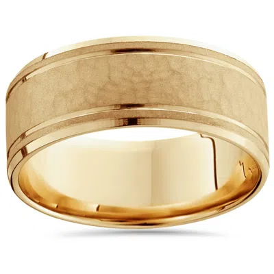Pompeii3 8mm Hammered Center Mens Wedding Band 14k Yellow Gold Size Selectable In Multi
