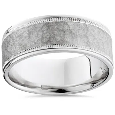 Pompeii3 8mm Hammered Comfort Fit 14k White Gold Men's Band Size Selectable In Multi