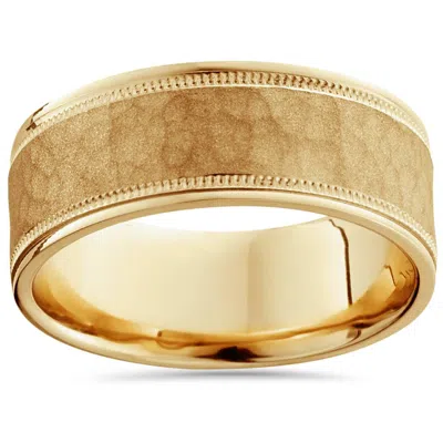 Pompeii3 8mm Hammered Mens Wedding Band 14k Yellow Gold Size Selectable In Multi