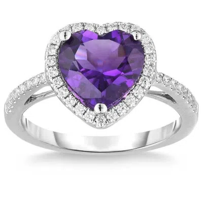 Pompeii3 8mm Heart Amethyst & Diamond Ring In 14k White Gold In Purple