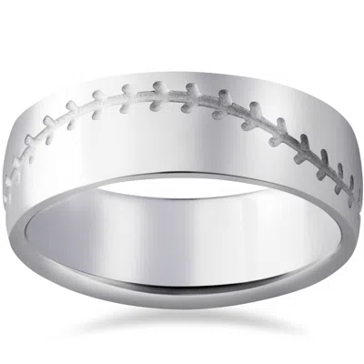 Pompeii3 8mm Mens 14k White Gold Baseball Stich Wedding Band Size Selectable In Multi