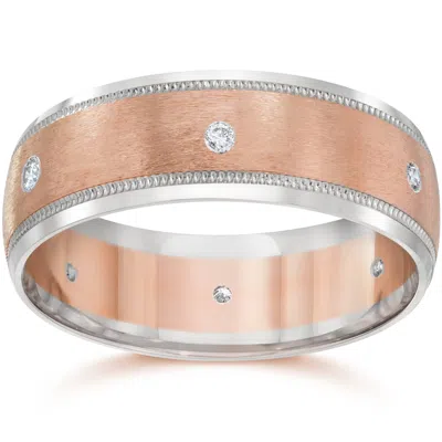 Pompeii3 8mm Mens Two Tone 14k Rose Gold Diamond Wedding Band In Multi