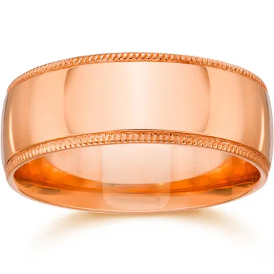 Pompeii3 8mm Milgrain 14k Rose Gold Polished Wedding Band Size Selectable In Orange