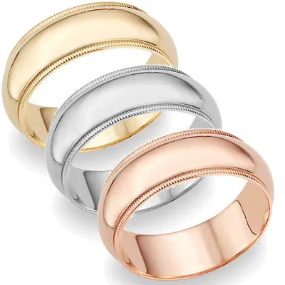 Pompeii3 8mm Milgrain Plain High Polished Dome Wedding Band 10k White, Yellow, Rose Gold In Multi