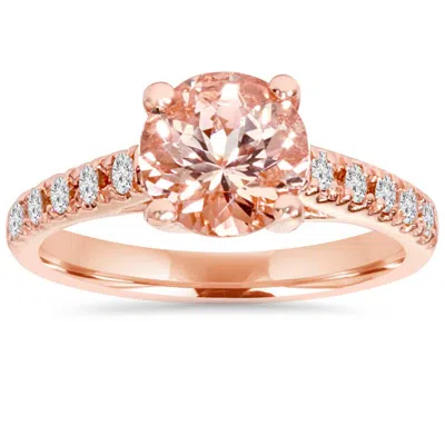 Pompeii3 8mm Morganite & 1/4 Carat Diamond 14k Rose Gold Engagement Ring (1 3/4tw) Women In Silver