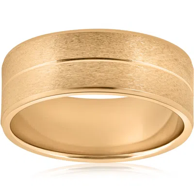 Pompeii3 8mm Wide Mens Solid 14k Yellow Gold Brushed Wedding Ring In Multi