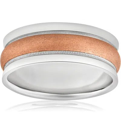 Pompeii3 8mm Wide Mens Two Tone 14k White & Rose Gold Brushed Wedding Ring In Multi