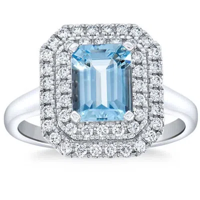 Pompeii3 8x6mm Aquamarine & Diamond Halo Ring 14k White Gold In Blue