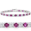 Pompeii3 9 1/2 Ct Genuine Ruby & Diamond Tennis Bracelet 14k White Gold In Multi
