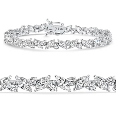 Pompeii3 9 1/2ct Marquise & Round Diamond Tennis Bracelet 14k Gold 7" Lab Grown In Silver
