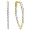 POMPEII3 .90CT DIAMOND ROUND CUT PAVE INSIDE OUTSIDE HOOPS YELLOW GOLD EARRINGS LAB GROWN