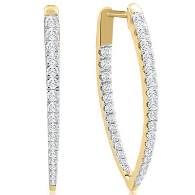Pompeii3 .90ct Diamond Round Cut Pave Inside Outside Hoops Yellow Gold Earrings Lab Grown