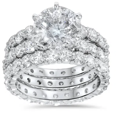 Pompeii3 9ct Diamond Engagement Ring Eternity Guard Band Set 14k White Gold In Multi