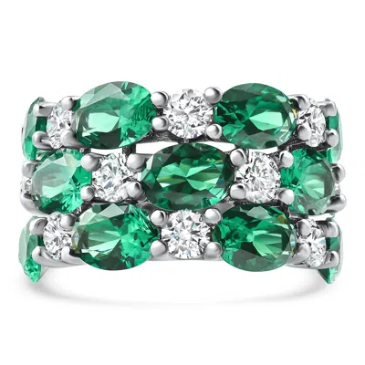 Pompeii3 9ct Emerald & Diamond Multi Row Diamond Anniversary Ring 14k Gold Lab Grown