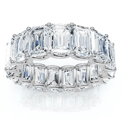 Pompeii3 9ct Emerald Cut Diamond U Prong Eternity Ring 14k Gold Or Platinum Lab Grown In Metallic