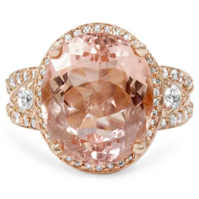Pompeii3 9ct Morganite & Diamond Engagement Ring 14k Rose Gold Halo Split Shank In Multi