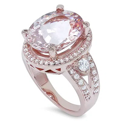 Pompeii3 9ct Morganite & Diamond Engagement Ring 14k Rose Gold Halo Split Shank In Multi