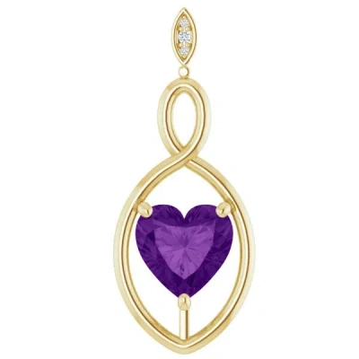 Pompeii3 9mm Amethyst Women's Heart Pendant In 14k Gold Necklace 6mm Tall