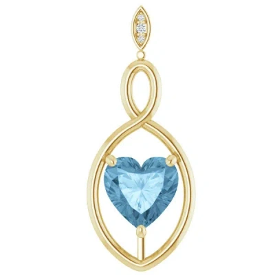 Pompeii3 9mm Blue Topaz Women's Heart Pendant In 14k Gold Necklace 6mm Tall