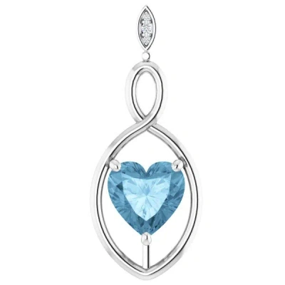Pompeii3 9mm Blue Topaz Women's Heart Pendant In 14k Gold Necklace 6mm Tall In White