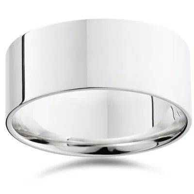 Pompeii3 9mm Flat High Polished Wedding Band 10k White Gold Size Selectable In Multi