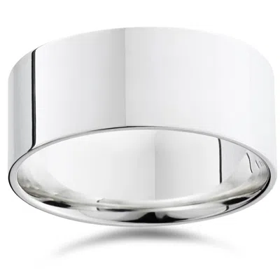 Pompeii3 9mm Flat High Polished Wedding Band 14k White Gold Size Selectable In Metallic