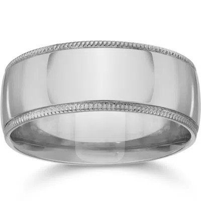 Pompeii3 9mm Milgrain Mens Wedding Band 14k White Gold Size Selectable In Multi