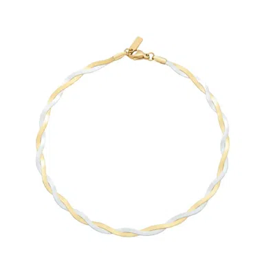 Pompeii3 Amina Anklet 18k Mixed Metal 10" 6mm Total Width Herringbone Chain In Gold