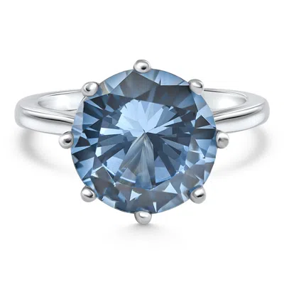 Pompeii3 Aquamarine Solitaire Flower Ring 14k White Gold 10mm Lab Grown
