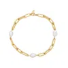 Pompeii3 Aviv Anklet 18k Gold Plated 10" 8mm Paperclip And Freshwater Pearl In Gold