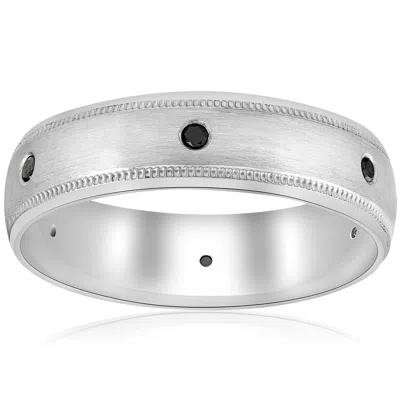 Pompeii3 Black Diamond Mens Wedding Ring 10k White Gold In Silver